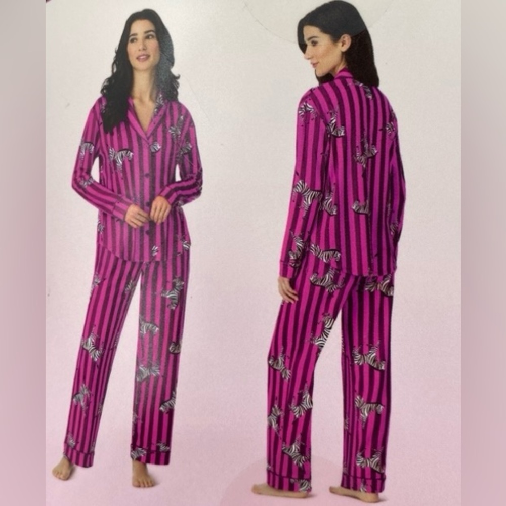 Room Service Pajama Set Pink Zebra Print Striped L - Picture 10 of 10